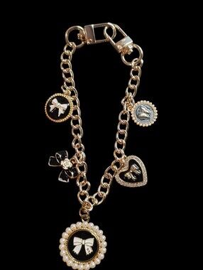 Gold-Tone Black Charm Dangle Bag Chain- Black Crystal